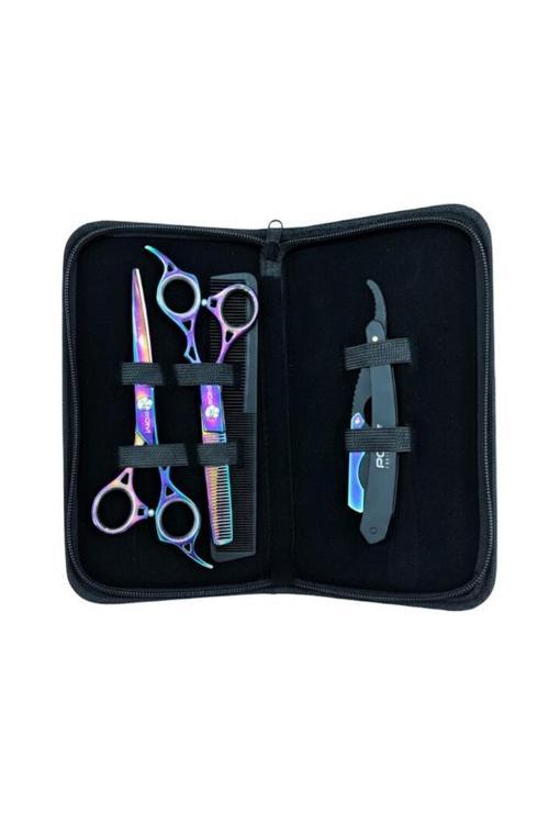 Profesyonel Çantalı 3'lü 6 İnç Düz Makas Ara Makas Ustura Seti Colorful Renkli