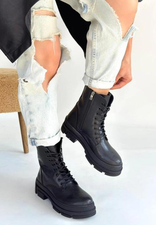 Allex Siyah Cilt Bağcıklı Bot