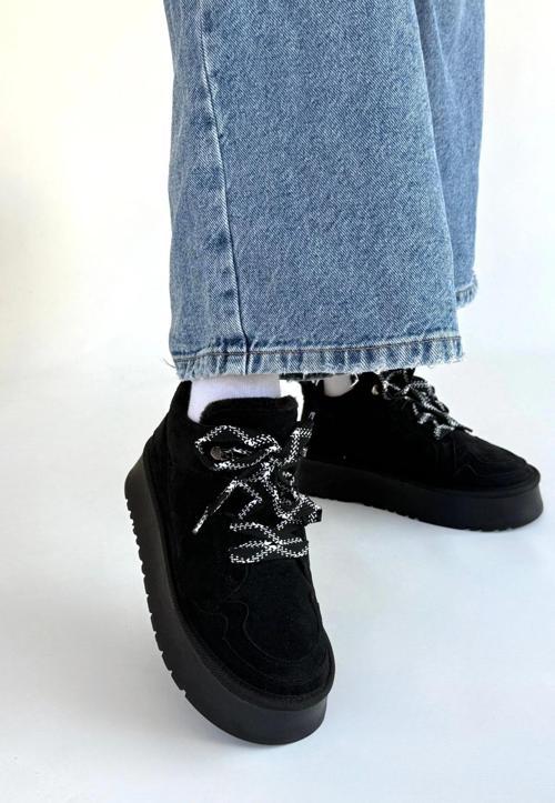 Muden Siyah Süet Bağcıklı Bot