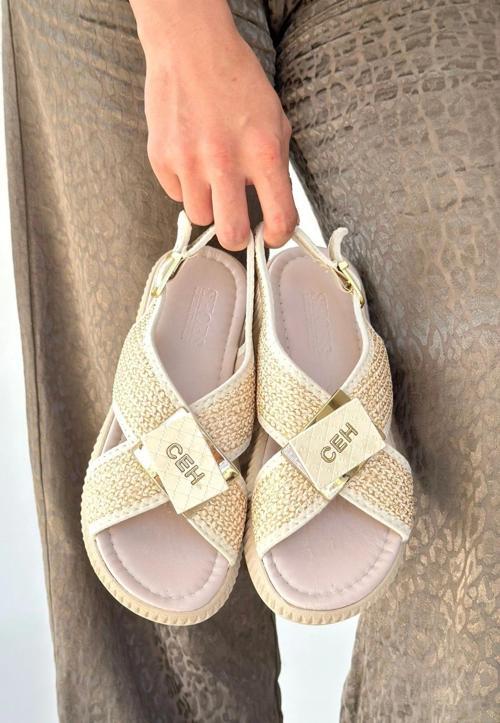 Cate Bej Hasır Cilt Sandalet