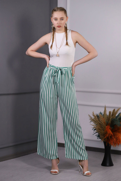 Gabria Çizgili Bol Paça Pantolon