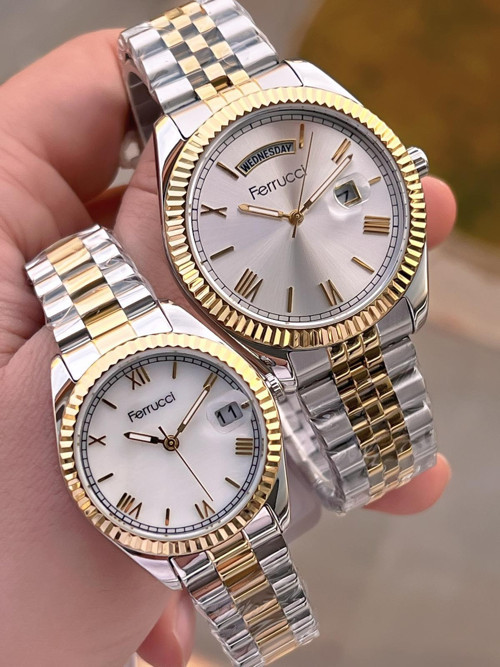 Çiftlere Özel Çelik Kordon Takvimli Kadran Sevgili Kombini Özel Çift Saati CFT.13029C01