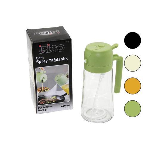 2İN1=SPREYLİ - AKITMALI CAM YAĞDANLIK 450ML KİLİTLİ KAPAKLI - SÜRAHİ MODELİ (5365)