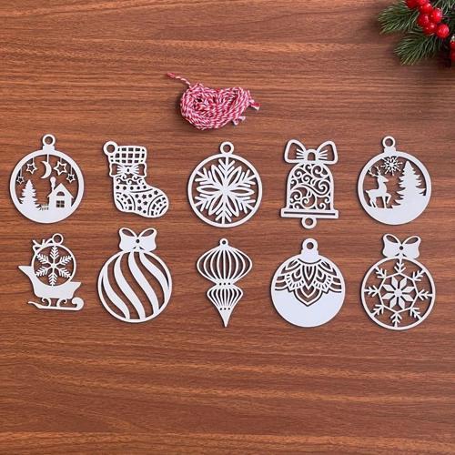 10 Parça Kırmızı Beyaz İpli Karışık Model Ahşap Yılbaşı Ağaç Süsü (5365)