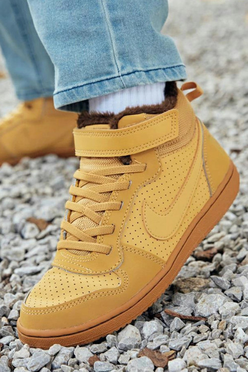 Court Borough Mid Winter Leather Sneaker Hakiki Deri Yün Bilekli Kışlık Çocuk Spor Ayakkabı Taba