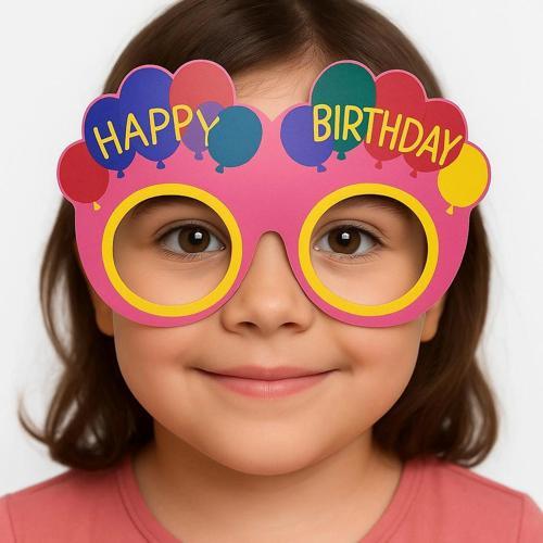 Balon Desenli Karton Doğum Günü Gözlükleri 6 Adet Pembe Renk (5365)