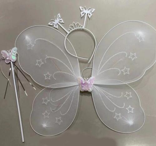 Beyaz Renk Kelebek Kanadı Tacı ve Sopası 50x37 cm (5365)