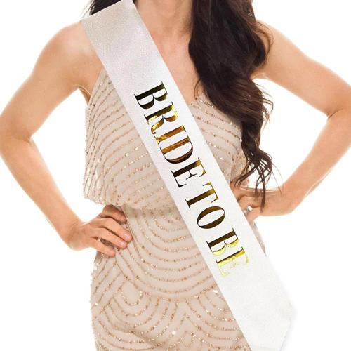 Beyaz Üzeri Altın Büyük Bride To Be Yazılı Simli Işıltılı Kuşak Kemer 10 cm Genişlik (5365)