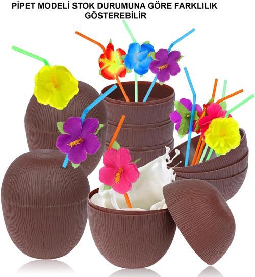 Hindistan Cevizi Hawaii Luau Aloha Pipetli İçecek Kabı Bardak 10x13 cm 1 Adet (5365)