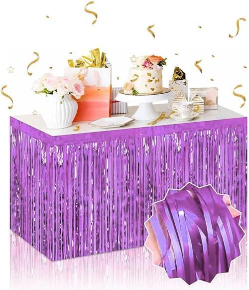Kendinden Yapışkanlı Mor Metalize Püsküllü Masa Eteği – 75 x 275 cm Parti Süslemesi (5365)