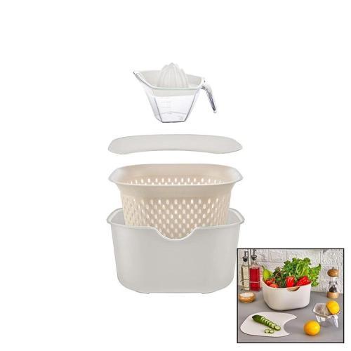 KREM 5PCS MUTFAK SETİ PLS.KARIŞTIRMA KAP=4LT - SÜZGEÇ=3.5LT - KESİM PANO - SIKACAK=0.25LT (5365)