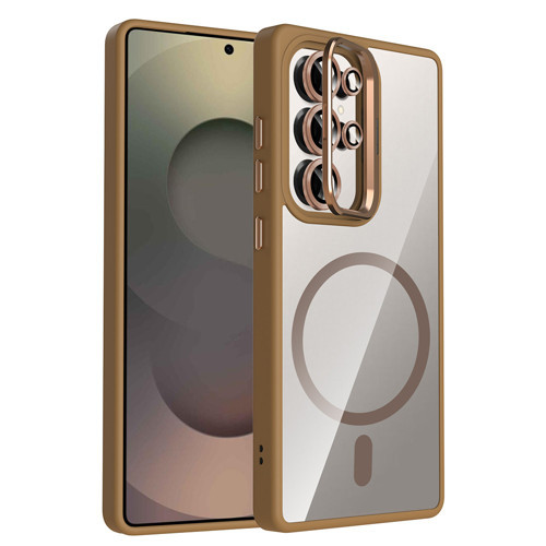 Galaxy S25 Ultra Kılıf Standlı ve Kamera Lens Hediyeli M-Safe Şarj Özellikli MKST Etro Kapak - Desert Titanyum