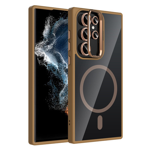 Galaxy S23 Ultra Kılıf Standlı ve Kamera Lens Hediyeli M-Safe Şarj Özellikli MKST Etro Kapak - Desert Titanyum