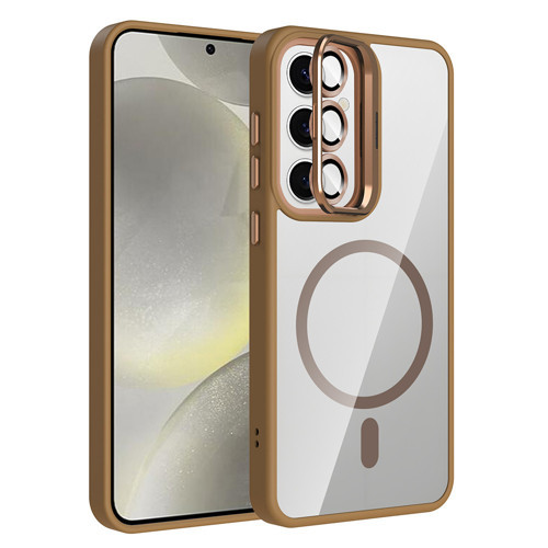 Galaxy S24 FE Kılıf Standlı ve Kamera Lens Hediyeli M-Safe Şarj Özellikli MKST Etro Kapak - Desert Titanyum