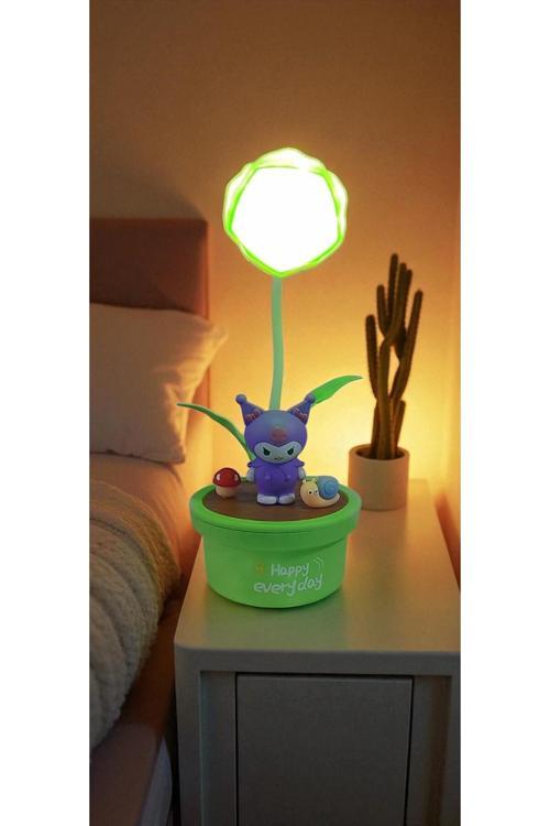 Sevimli Kuromi Karakterli Çiçek Tasarımlı Masa Lambası – Dekoratif Işık Yeşil Renk
