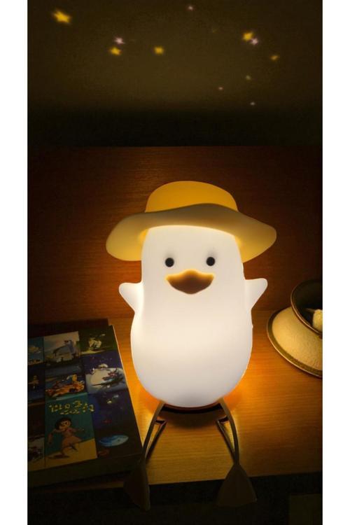 Dokunmatik Sensörlü Işık Değiştiren Ördek Gece Lambası Ürün Boyutu 14 Cm Şapkalı Ördek Lamba