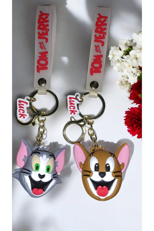 2 Li Büyük Boy Tom Ve Jerry 3D Figürlü Anahtarlık Seti - Sevimli Karakter Tasarımı Çanta Aksesuarı