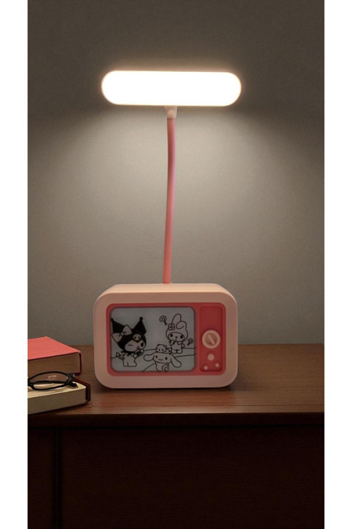 Kuromi Temalı Retro Tv Tasarımlı Led Masa Lambası. Hediyelik Eşya Pembe Renk