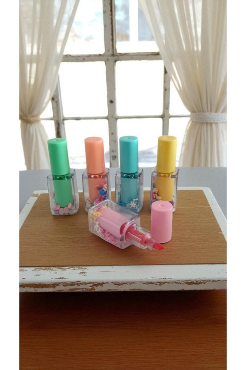 Oje Şeklinde Pastel Renkler Fosforlu Kalem 5 Renk