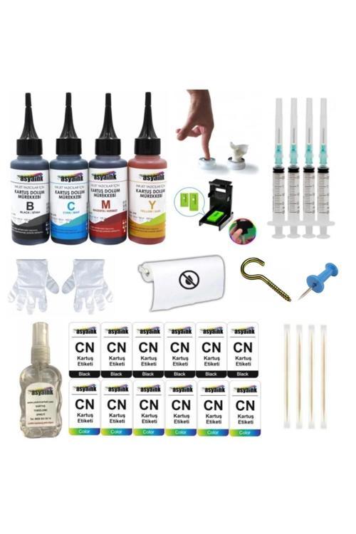 12 Etiketli - Canon E414 E474 E464 E484 Uyumlu 4 Renk Kartuş Dolum Seti 4x100ml