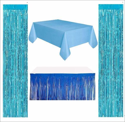 Mavi Masa Örtüsü, Lacivert Masa Eteği, 2 Adet Mavi Arka Fon