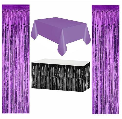 Mor Masa Örtüsü, Siyah Masa Eteği,  2 Adet Mor Arka Fon