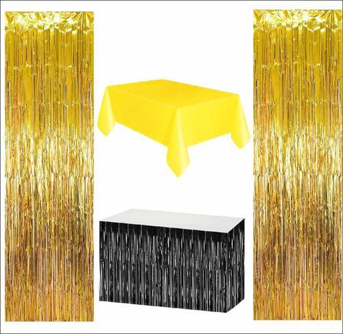 Sarı Masa Örtüsü, Siyah Masa Eteği, 2 Adet Gold Arka Fon