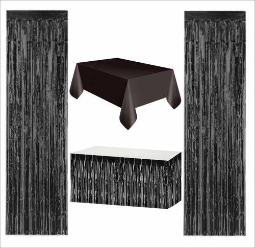 Siyah Masa Örtüsü, Siyah Masa Eteği, 2 Adet Siyah Arka Fon