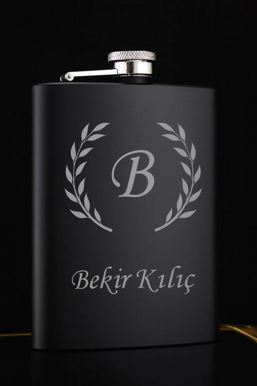 Paslanmaz Çelik Cep Matarası Vip Hediye İsime Kişiye Özel 9 Oz Siyah 266 Ml İçecek Cep Matarası