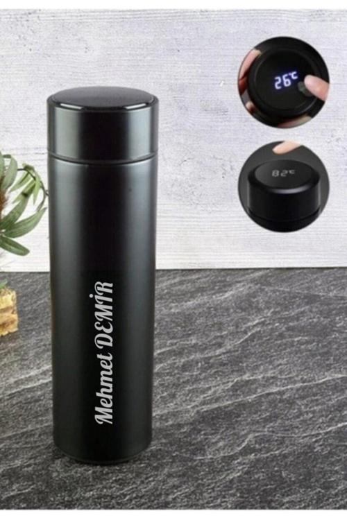 Lazer İşlemeli Paslanmaz Çelik Kişiye Özel İsim Yazılı Dijital Ekran Sıcak Soğuk Termos İçecek 500ML