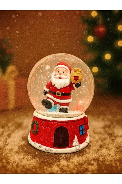 Dekoratif 2026 Yılbaşı Yeni Yılın En Güzel Hediyesi Noel Baba Temalı Led Işıklı 9 cm Kar Küresi