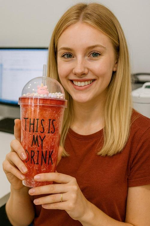 Sevimli Renkli Boncuklu Çılgın This İs My Drink Tasarım Pipetli İçecek Bardağı Suluk Kırmızı 2742