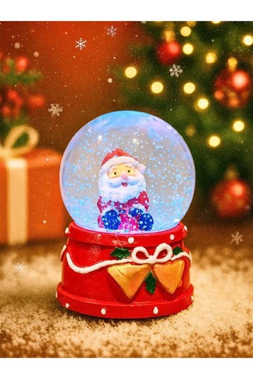 Dekoratif 2026 Yılbaşı Yeni Yılın En Güzel Hediyesi Noel Baba Figürlü Led Işıklı 9 cm Kar Küresi