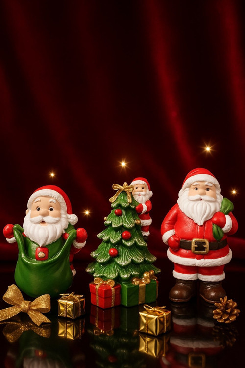 YeniYıl Ruhunu Yansıtan 3’lü Yılbaşı Noel Baba Biblo Seti Masa Figürleri Ev Ofis Vitrin Dekoru 10 Cm