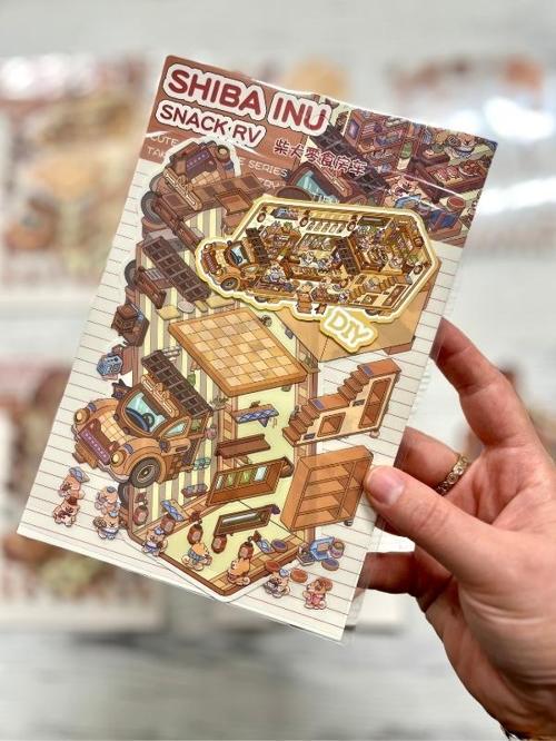 DIY Shiba Inu Atıştırmalık Karavanı 3D Diorama İzometrik Sticker Set/99 Adet Sticker+Karavan Kartonu