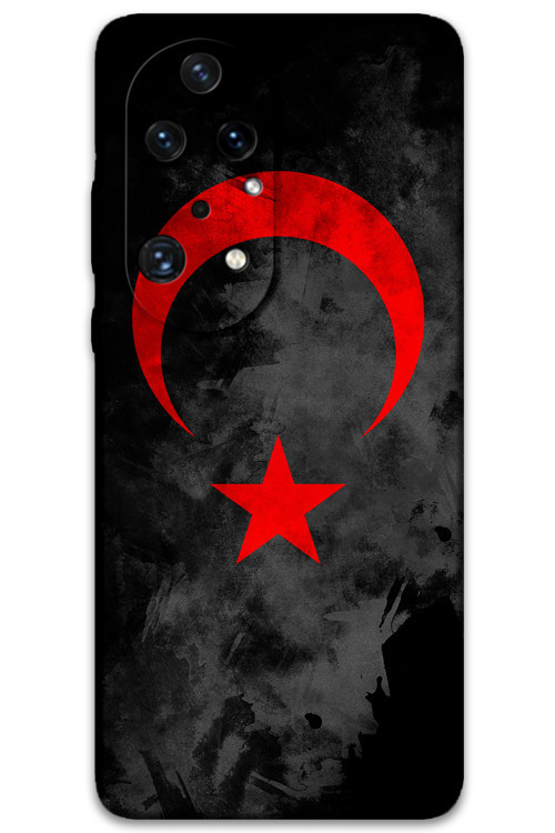 Huawei P50 Pro Uyumlu Türk Bayrağı Desenli Telefon Kılıfı + Ekran Koruyucu - 5852