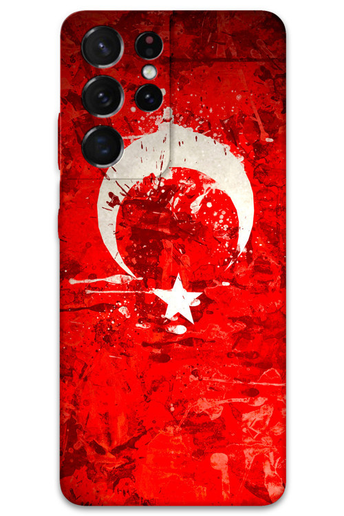 Galaxy S21 Ultra Uyumlu Türk Bayrağı Desenli Telefon Kılıfı + Ekran Koruyucu - 5847