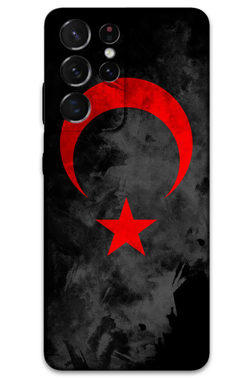 Galaxy S21 Ultra Uyumlu Türk Bayrağı Desenli Telefon Kılıfı + Ekran Koruyucu - 5852