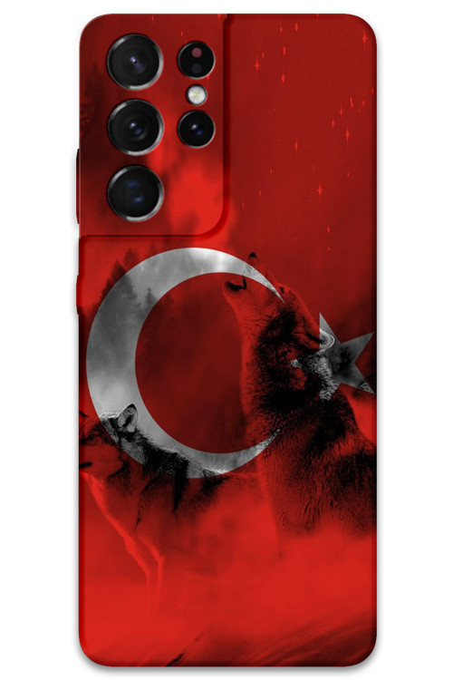 Galaxy S21 Ultra Uyumlu Türk Bayrağı Desenli Telefon Kılıfı + Ekran Koruyucu - 5854