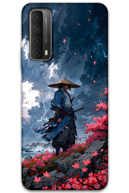 Huawei P Smart 2021 Uyumlu Samuray Desenli Telefon Kılıfı + Ekran Koruyucu - 5825