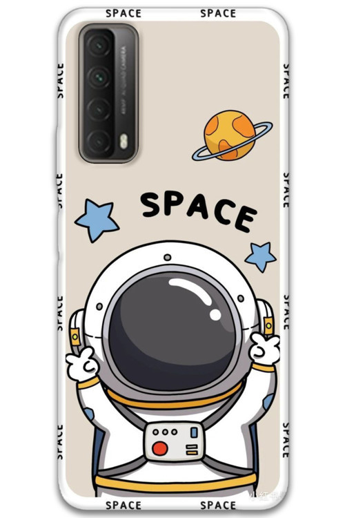 Huawei P Smart 2021 Uyumlu Astronot Desenli Telefon Kılıfı + Ekran Koruyucu - 5865