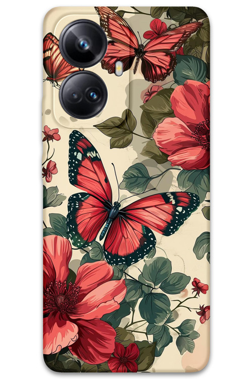 Realme 10 Pro Plus Uyumlu Kelebek Desenli Telefon Kılıfı + Ekran Koruyucu - 5795