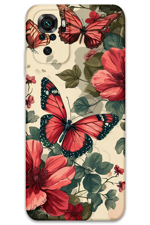 Xiaomi Redmi Note 10S Uyumlu Kelebek Desenli Telefon Kılıfı + Ekran Koruyucu - 5795