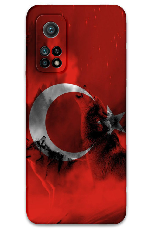 Xiaomi Mi 10T Pro Uyumlu Türk Bayrağı Desenli Telefon Kılıfı + Ekran Koruyucu - 5854