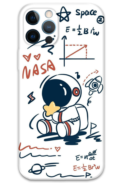 İphone 12 Pro Max Uyumlu Astronot Desenli Telefon Kılıfı + Ekran Koruyucu - 5858
