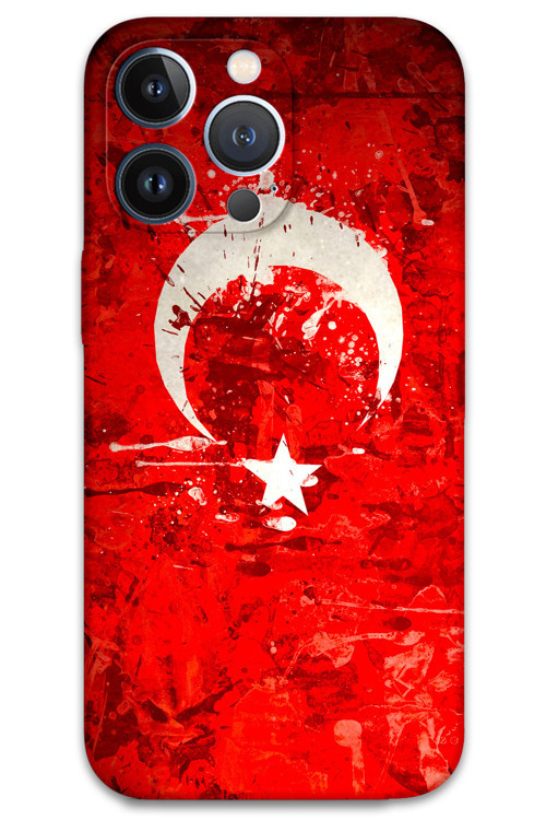 İphone 13 Pro Uyumlu Türk Bayrağı Desenli Telefon Kılıfı + Ekran Koruyucu - 5847