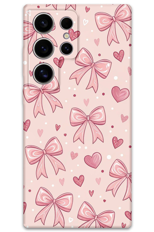 Galaxy S22 Ultra Uyumlu Kurdele Desenli Telefon Kılıfı + Ekran Koruyucu - 5802