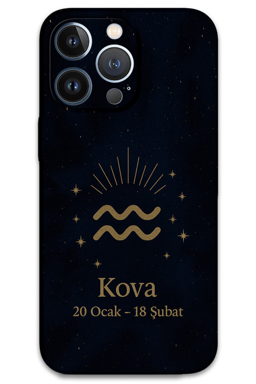 İphone 13 Pro Max Uyumlu Kova Burcu Desenli Telefon Kılıfı + Ekran Koruyucu - 5778