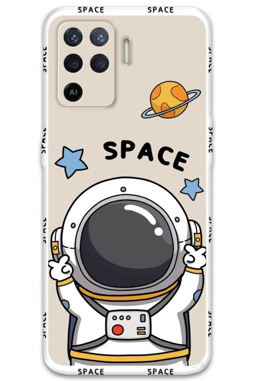 Oppo Reno 5 Lite Uyumlu Astronot Desenli Telefon Kılıfı + Ekran Koruyucu - 5865