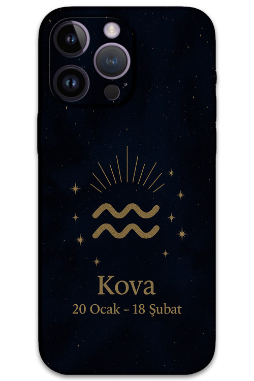İphone 14 Pro Max Uyumlu Kova Burcu Desenli Telefon Kılıfı + Ekran Koruyucu - 5778